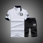 Sportwear Set Men  Brand Fitness Suits 2PC Top Short Set Mens Stand Collar Fashion 2 Pieces T-shirt Shorts Tracksuit