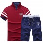 Sportwear Set Men  Brand Fitness Suits 2PC Top Short Set Mens Stand Collar Fashion 2 Pieces T-shirt Shorts Tracksuit