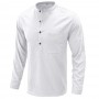 Men Cotton Linen Shirt Solid Color Long-sleeved Button Stand Collar Shirts New Casual Tops Size S-2XL