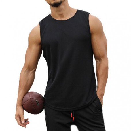 Breathable Sleeveless Round Neck Solid Color Tops Running Fitness Tops for Men Clothing
