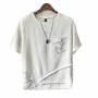 Mens New Beggar Hole Cotton Linen T-shirt Loose Round Neck Five-point Sleeve Korean Version Tide Personality Half-sleeved