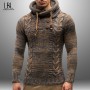 Mens Fashion Solid Color Knit Hooded Sweaters Round Neck Long Sleeve Slim Fit Pullover Tops Autumn Winter Male Casual Sportswear