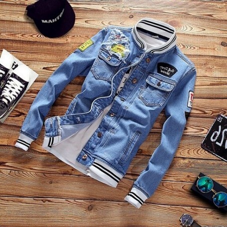 Denim Jacket Men Autumn Fashion Cool Trendy Mens Jean Jackets Spring Casual Coat Outwear Stand Collar Motorcycle Cowboy