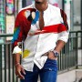 Men Ink Paint Turn Down Collar Long Sleeve Oversized Shirt Slim Top Mens Fashion Casual Streetwear Shirts Tops