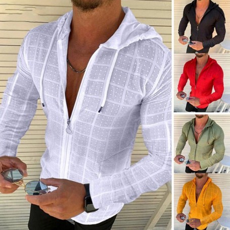 Men's Long Sleeve Shirts Cotton Linen Plaid Casual Male Zipper cardigan European American Hawaiian Beach Blouses Clothing