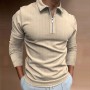 Men Long Sleeve Polo Shirt Zipper Design Turn down collar pure Color Polos Male Clothing Streetwear Casual Fashion Men Tops
