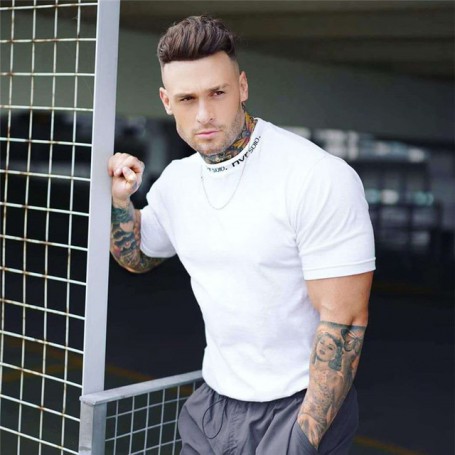 Casual T-shirt Men Short Sleeve Cotton T-shirt Casual Slim T Shirt Male Fitness Round neck Workout Tee Tops Clothing