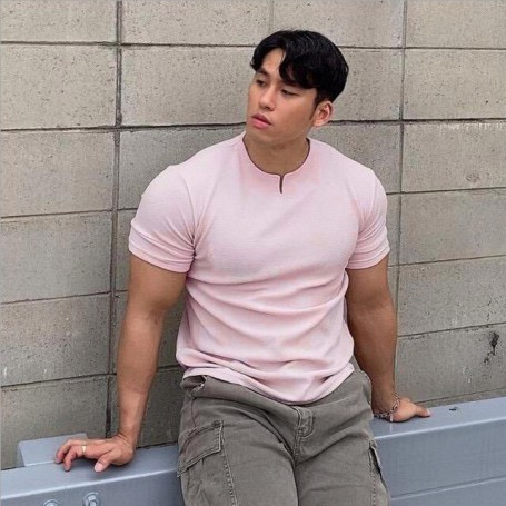 Men T-shirt Casual V-neck Cotton Short Sleeve T Shirt Youthful vigor Shirts Fashion Streetwear Male Campus student Tee Tops