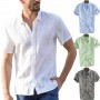 Men's Shirts Linen Short Sleeve Summer Solid Shirts Casual Loose Turn-down Collar Blouse Male Breathable Shirt