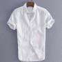 Men's Shirts Linen Short Sleeve Summer Solid Shirts Casual Loose Turn-down Collar Blouse Male Breathable Shirt