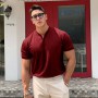 Solid V-neck Fashion T shirt Men Cotton Sports Casual T-Shirt Male Bodybuilding Workout Fitness Tee shirt Summer Gym Clothing