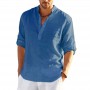 Men's Daily Business Linen Long Sleeve Solid Color Loose Casual Shirt Long Sleeve Cotton Linen Shirt Plus Size T-shirt