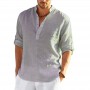 Men's Daily Business Linen Long Sleeve Solid Color Loose Casual Shirt Long Sleeve Cotton Linen Shirt Plus Size T-shirt