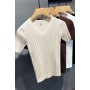 Men Summer New V Neck Knitted T-Shirts Men Clothing Slim Fit Casual Tops Male Short Sleeve Tee Shirt Homme Streetwear N02