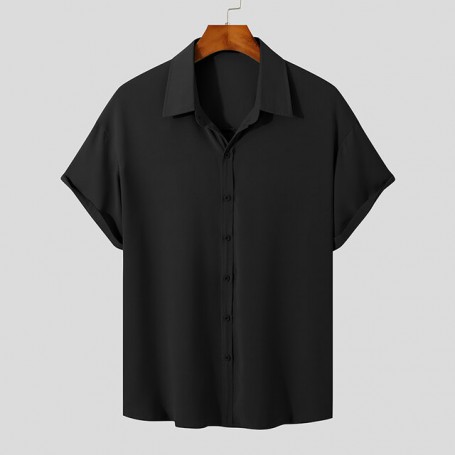 Men Casual Shirt Lapel Short Sleeve Streetwear 2022 Button Fashion Men Clothing Solid Color Summer Korean Shirts S-3XL 7