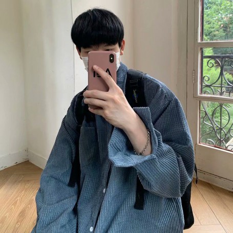 Men's loose ruffian handsome long sleeve shirt vintage