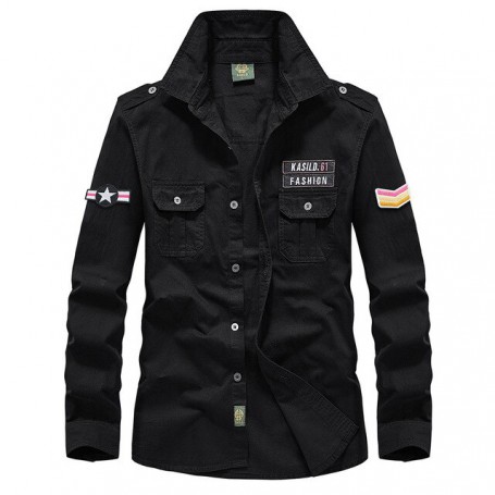 Military Shirt Men's Shirts Casual Style Clothing Cotton Long Sleeve Retro Vintage 6XL Embroidery Plus Size White Drop Shipping