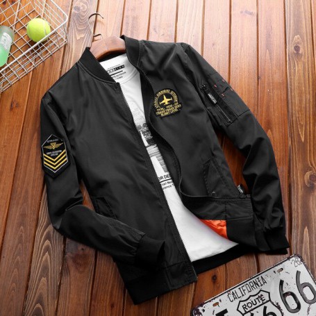 Men Jacket Baseball Air Force Windbreaker Military Slim Fit Tops Bomber Coats Zipper Solid Casual Streetwear