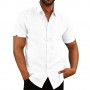 Mens Linen Blouse Short Sleeve Baggy Button  Solid Comfortable Cotton