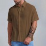 Men Shirts Loose Cotton Linen Solid Wrinkle Shorts Sleeve Turn Down Collar Button Shirt For Male Blouse Top Plus Size 4XL