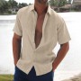 Men's Shirts Linen Short Sleeve Solid Shirts Casual Solid Short Sleeve Turn Down Collar Shirts Button Beach Shirts Male
