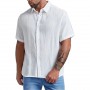 Men Shirts Loose Cotton Linen Solid Wrinkle Shorts Sleeve Turn Down Collar Button Shirt For Male Blouse Top Plus Size 4XL