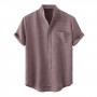 Shirt Men Short-sleeved Breathable Cotton And Linen Shirts Solid Stand Collar Hawaiian Soft Loose Tops Male Blouse