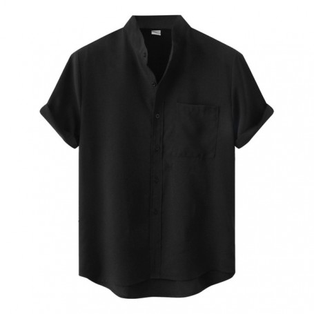 Shirt Men Short-sleeved Breathable Cotton And Linen Shirts Solid Stand Collar Hawaiian Soft Loose Tops Male Blouse