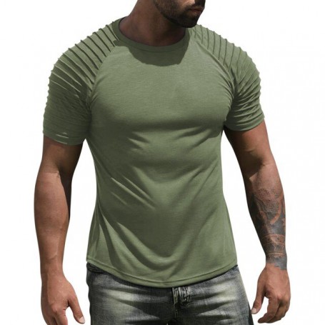 New Men's T-shirt Slim Fit O-neck Pleated Short Sleeve Muscle Fitness Casual Hip Hop Fashion Summer Basic T-shirt Workout Tops