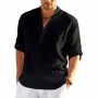 New Men's Linen Long Sleeve Shirt Solid Color Casual  Long Sleeve Cotton Linen Shirt Tops Size S-5XL