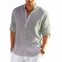 New Men's Linen Long Sleeve Shirt Solid Color Casual  Long Sleeve Cotton Linen Shirt Tops Size S-5XL