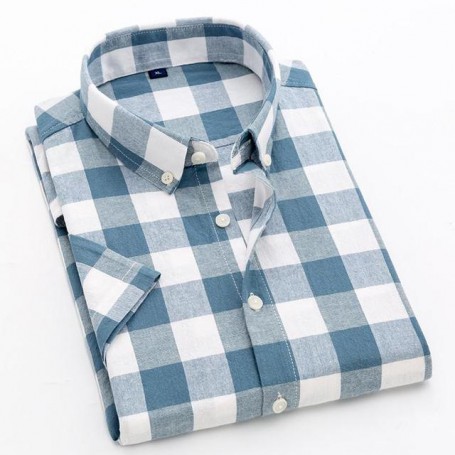 Stretch Plaid Checkered Polo Shirts Men