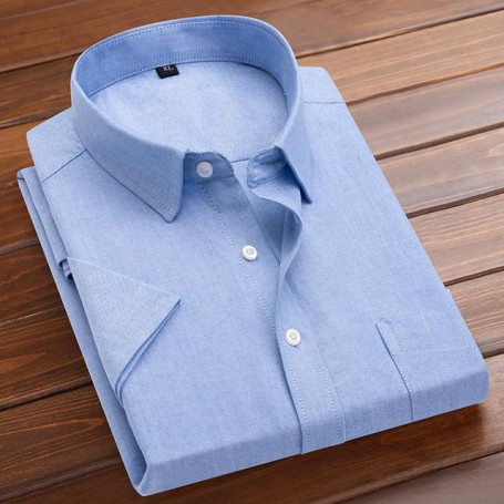 Non-iron Bamboo Fiber Casual Pure Color Professional White Shirt Wear Fashion Work Slim Daily Mens Button Up Shirt Short Sleeve