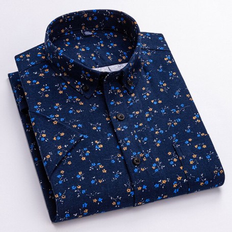 floral men's shirt printing thin section young and middle-aged 100% cotton Hawaiian lapel fit men's short-sleeved shirt