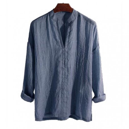 Fashion Vintage Cotton Linen Shirt Men Casual Long Sleeve Oversize Tops Camisa V Neck Boho Style Mens Shirts Plus Size Tees