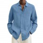 Men's Breathable Casual Cotton Linen Solid Colors Turn-down Collar Long Sleeve Button Shirts Loose Blouse
