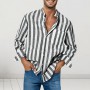 Stripe Printing Long Sleeve Stand Collar Men Shirt Loose High Elasticity Dress-up  Men Top Casual Linen Buckle Top for Dating