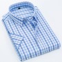 Mens Plaid Shirt Short Sleeve Summer Loose Anti-wrinkle Comfort Soft Office Stripe Black Pocket Design Formal Business Male