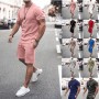 Men's Sports Suit Summer Breathable T-shirt 2 piece Set Men Solid Color Fitness Gyms Running Sportswear Male Tracksuit