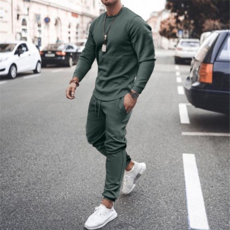 Men Tracksuit Casual Solid Sports Set Long Sleeved TShirt 2 Pieces Sets+Pants Fashion Brand Jogger Fitness Sportswear