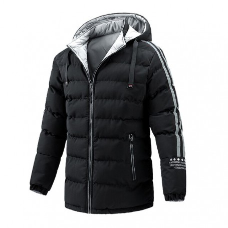 Mens Long Hooded Warm Cotton Coat Men Clothing Casual Windproof Thicken Parka Fashion Stripe Jackets
