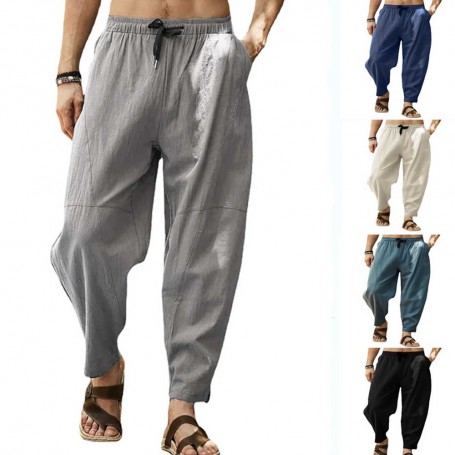 Men's Cotton Linen Pants Male New Breathable Solid Color Linen Trousers Fitness Pocket Pencil Pants M-5XL YLX061