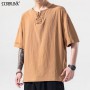 Men's Cotton Linen T-Shirts Male Summer Breathable V-Neck Short Sleeve T Shirt Solid Color Casual Tops M-5XL