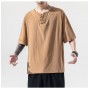 Men's Cotton Linen T-Shirts Male Summer Breathable V-Neck Short Sleeve T Shirt Solid Color Casual Tops M-5XL