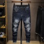 Male Jeans Pants Stretch  Patchwork Jeans Men Fashion Streetwear Dark Blue Trousers For Men Original Man Jeans