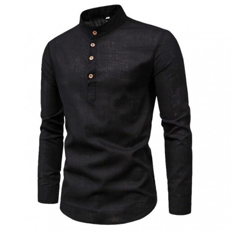 Long Sleeve Men t Shirts Oversized Stand Collar Business Shirts Blouses Soild Casual Work Top Male Brand Clothes