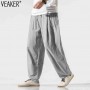 Men's Breathable Linen Pants Male Summer Casual Solid Color Loose Wide Leg Pants trousers Streetwear Plus Size M-5XL