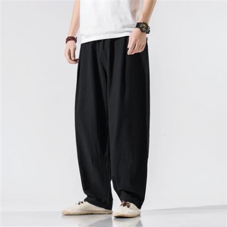 Men's Breathable Linen Pants Male Summer Casual Solid Color Loose Wide Leg Pants trousers Streetwear Plus Size M-5XL