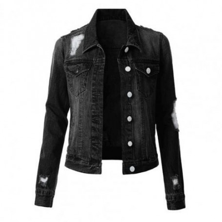 Denim Jackets Vintage Ripped Denim Jackets  Jean Coats Women's Single Breasted Slim Jacket Bomber Outerwear