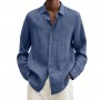 Fashion Turn-down Collar Cotton Linen Shirts For Mens Casual Long Sleeve Shirt Men Solid Loose Button Cardigan